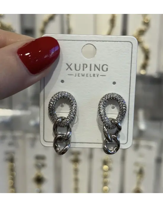 Zincir Model Vip Taşlı Sallantılı Gümüş Xuping Küpe