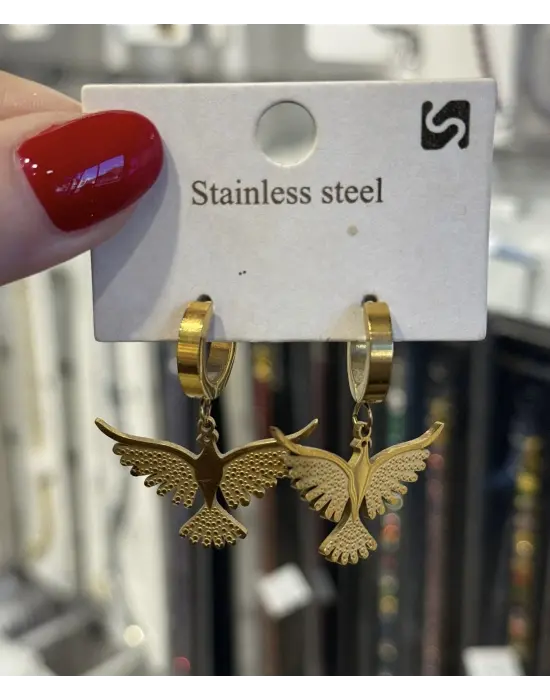 Altın Renk Kanatlı Anka Kuşu Çelik Kadın Küpe