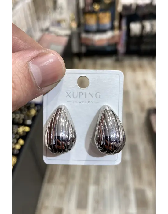 Çizgili Mini Boy Gümüş Renk Bottega Damla Model Günlük Küpe