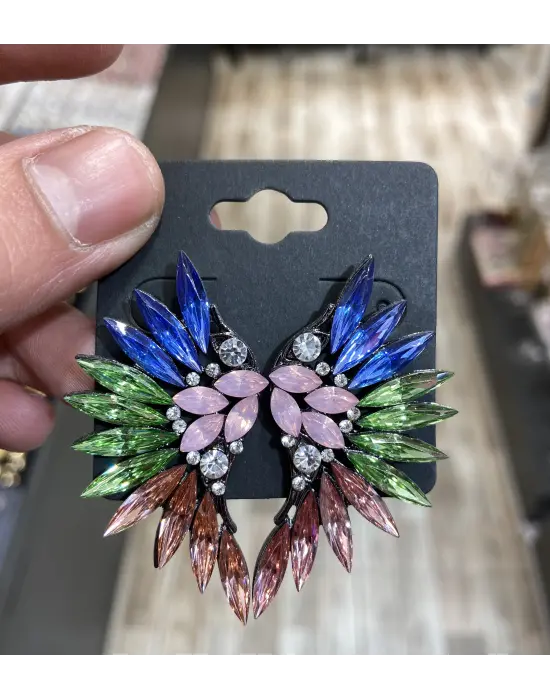 Rengarenk Gökkuşağı Zirkon Taşlı Abiyelik Kadın Küpe