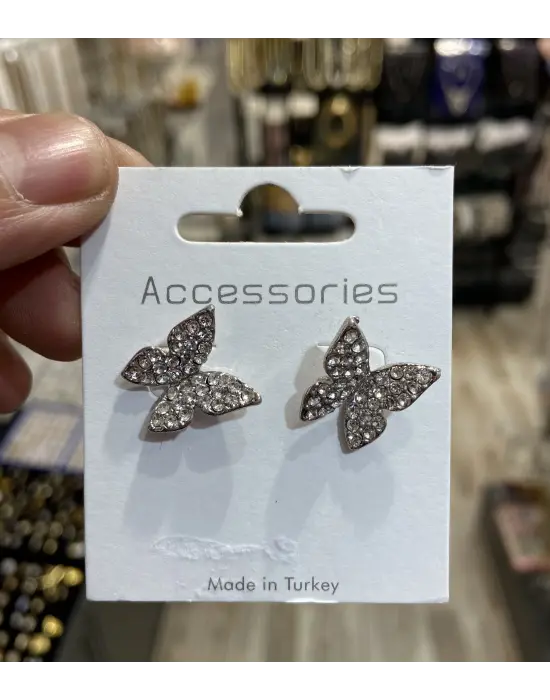 Beyaz Suyolu Taşlı Küçük Boy Çelik Kelebek Küpe