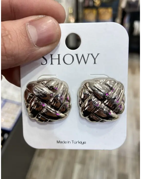 Örgü Desenli Sarmal Model Gümüş Renk Günlük Çelik Küpe