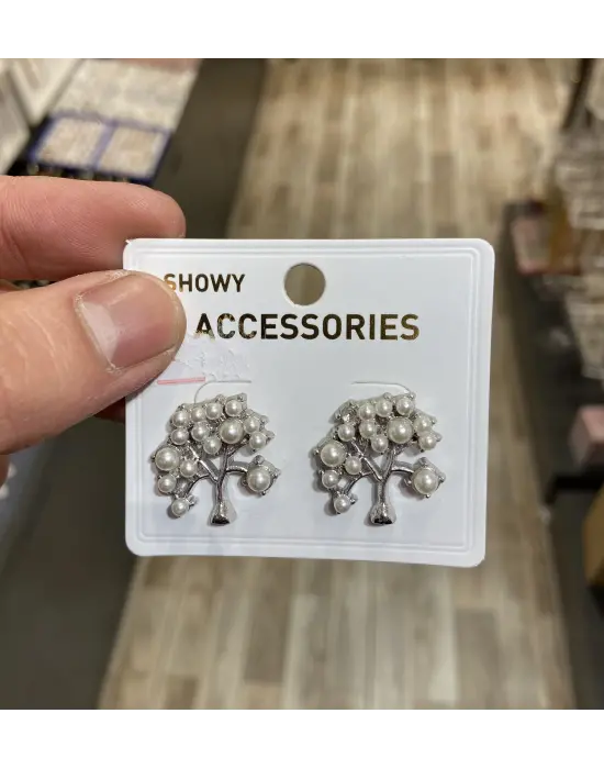 Beyaz İncili Ağaç Şeklinde Küpe