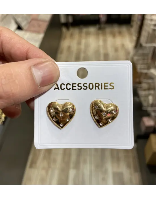 Küçük Taşlı Günlük Model Gold Renk Kalp Küpe