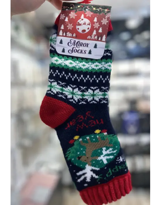 Çam Ağacı Figürlü Yünlü Kalın Yeni Yıl Yılbaşı Çorabı