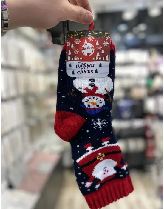 Kardan Adamlı Noel Baba Detaylı Yılbaşı Noel Çorabı Siyah Kırmızı