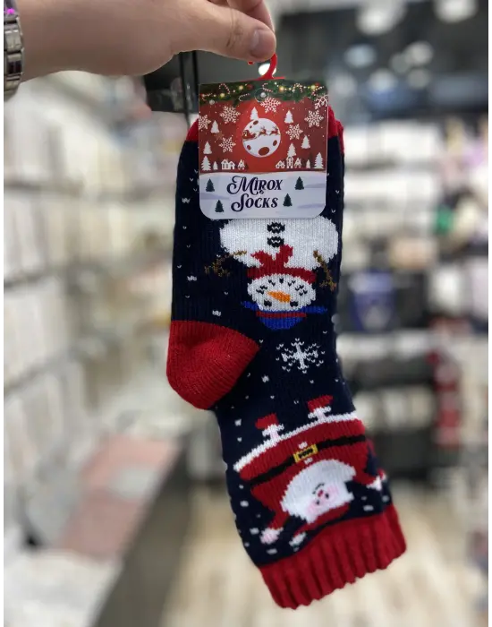 Kardan Adamlı Noel Baba Detaylı Yılbaşı Noel Çorabı Siyah Kırmızı