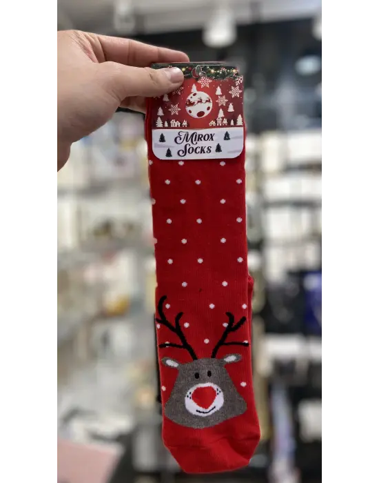 Yılbaşı Temalı Ren Geyikli Pamuklu Havlu Soket Çorap
