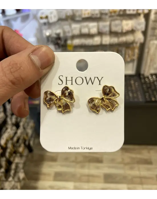 Kurdele Model Sarı Renk Kararmaz Fiyonk Kadın Küpesi