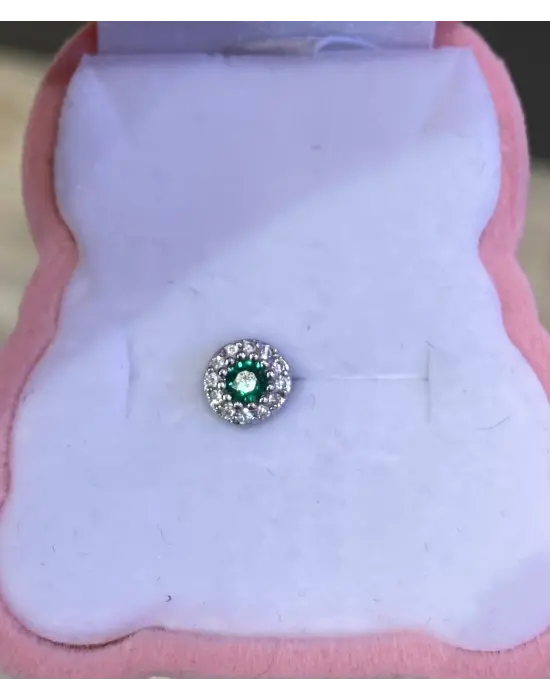 Yeşil Renk Gümüş Renkli Taşlı Çelik Tragus Piercing