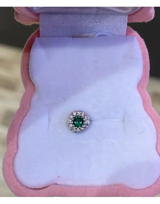 Yeşil Renk Gümüş Renkli Taşlı Çelik Tragus Piercing