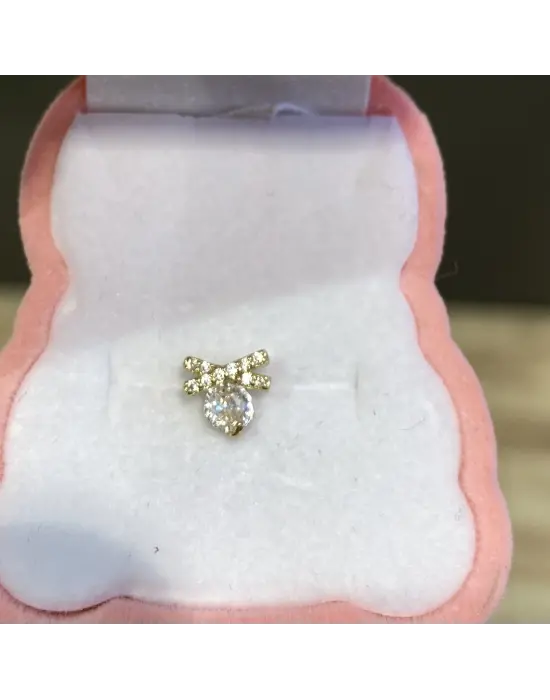 Pırlanta Taşlı Orta Boy Altın Renk Tragus Piercing Küpe