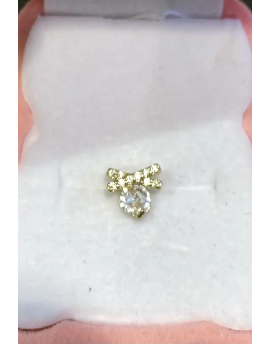 Pırlanta Taşlı Orta Boy Altın Renk Tragus Piercing Küpe