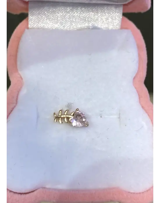 Tragus Piercing Balık Motifli Renkli Taşlı Gold Renk
