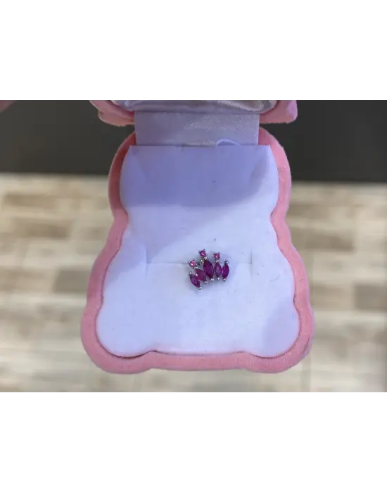 Kırmızı Zirkon Taşlı Çelik Helix Piercing Altı Topçuklu