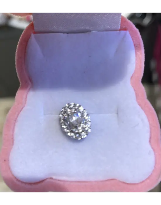 Gümüş Renk Baget Damla Taş Kulak Piercing Cerrahi Çelikten