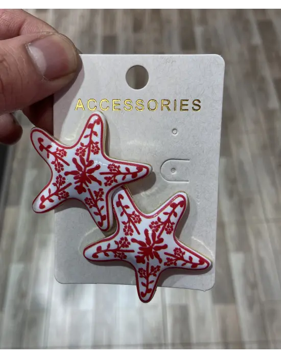 Kırmızı Çini Desenli Çin Figürlü Deniz Yıldız Modeli Küpe