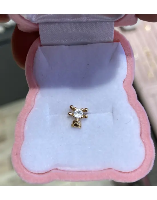 Pırlanta Taşlı Altın Tragus Piercing Küpe Ayıcık Model