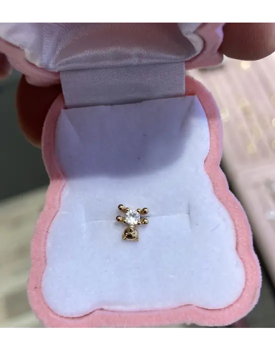 Pırlanta Taşlı Altın Tragus Piercing Küpe Ayıcık Model