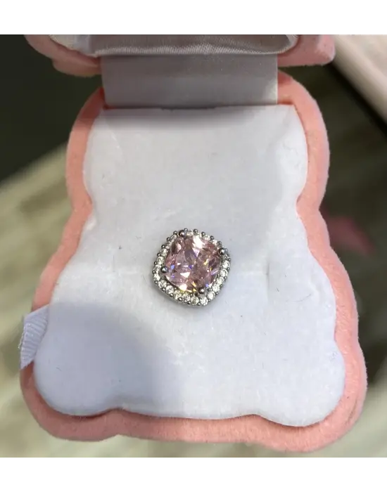 Pembe Taşlı Büyük Boy Çelik Kulak Piercing