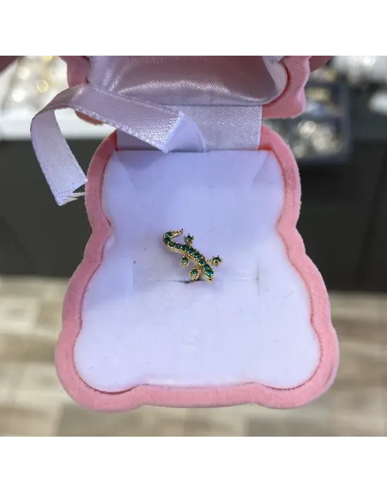 Yeşil Timsah Figürlü Döndürerek Açılan Kulak Piercing Tragus