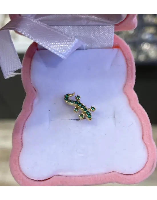 Yeşil Timsah Figürlü Döndürerek Açılan Kulak Piercing Tragus