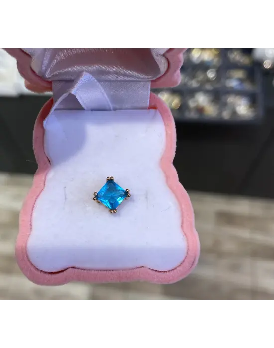 Mavi Taşlı Çelik Tragus Kıkırdak Piercing