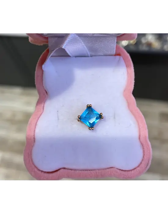 Mavi Taşlı Çelik Tragus Kıkırdak Piercing