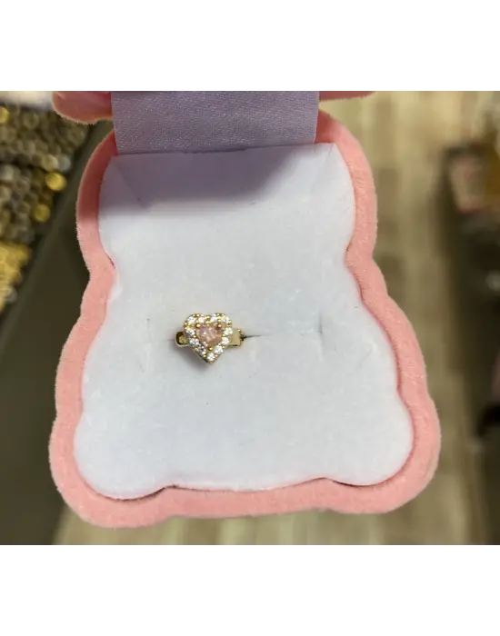 Çelik Delikli Halka Piercing Küpesi: Pembe Kalpli Sarı Renk