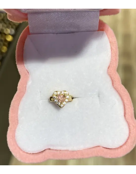 Çelik Delikli Halka Piercing Küpesi: Pembe Kalpli Sarı Renk