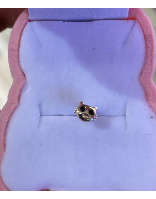 Kedi Figürlü Sarı Çelik Tragus Helix Kıkırdak Piercing