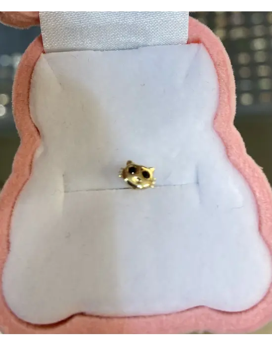 Kedi Figürlü Sarı Çelik Tragus Helix Kıkırdak Piercing