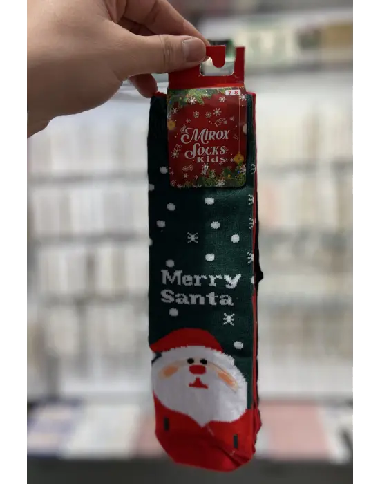 3’lü Kız & Erkek Çocuk Yılbaşı Çorabı 7-8 Yaş | Yeşil, Siyah, Ren Geyik
