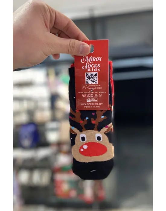 3 Adet Çocuk Yeni Yıl & Yılbaşı Çorabı | 1-4 Yaş Unisex | Geyik, Siyah