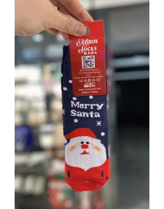 3 Adet Unisex Çocuk Yılbaşı Çorabı | 4-5-6 Yaş Aralığı | Mavi, Kırmızı, Noel Baba