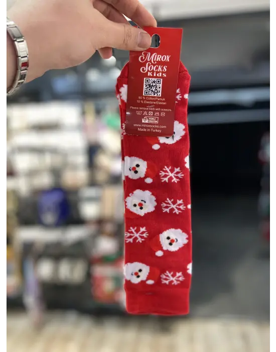 Kız & Erkek Çocuk Yılbaşı Çorabı | 9-12 Yaş Aralığı | 3 Adet Yeşil Kırmızı Noel Baba