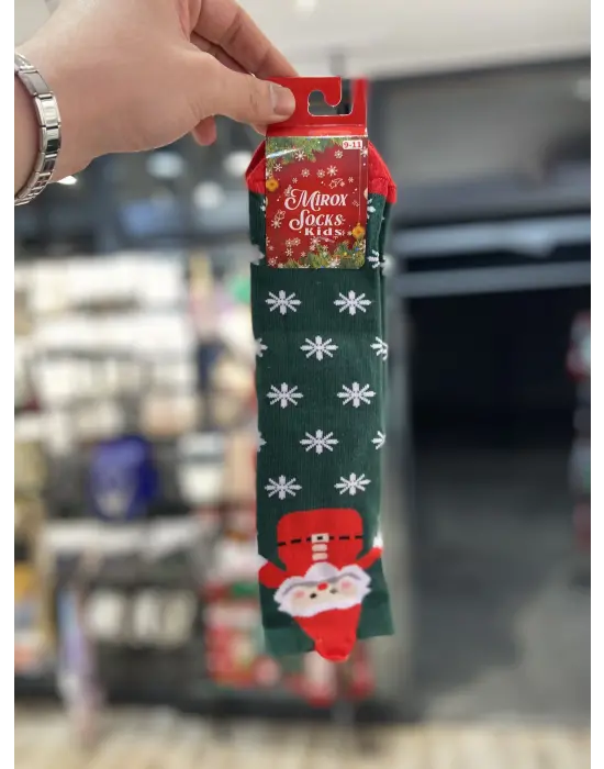 Kız & Erkek Çocuk Yılbaşı Çorabı | 9-12 Yaş Aralığı | 3 Adet Yeşil Kırmızı Noel Baba