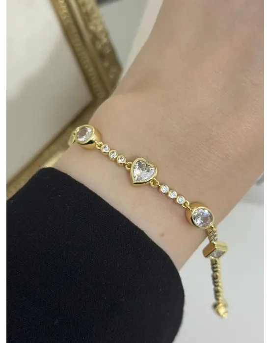 Özel Seri 14K Altın Kaplama Xuping Çelik Kadın Bileklik | Kalp Taşlı