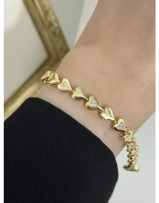 Vip Taşlı Kalpli Model 14K Altın Kaplama Xuping Çelik Kadın Bileklik