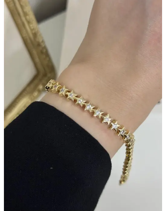 Yıldız Detaylı 14K Gold Renk Gümüş Kaplama YSX Bileklik