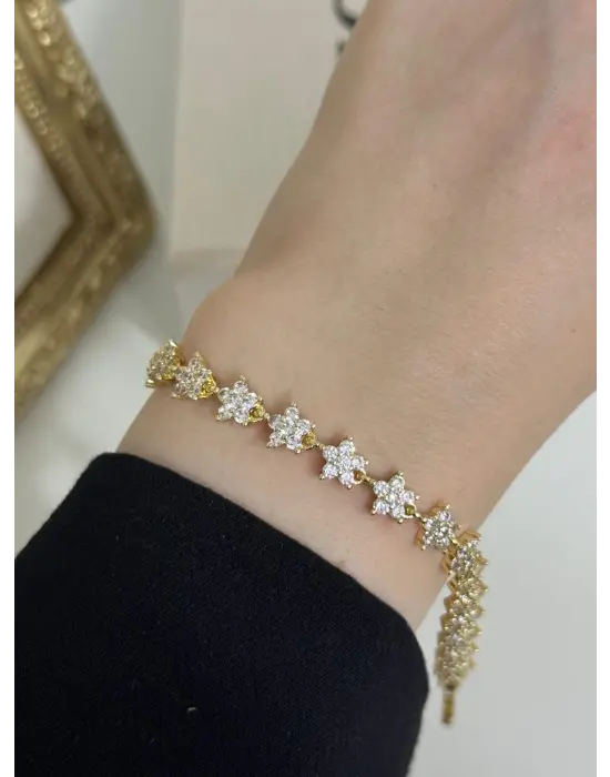 Çiçek Figürlü 14K Kaplama Gurmet Kadın Bileklik