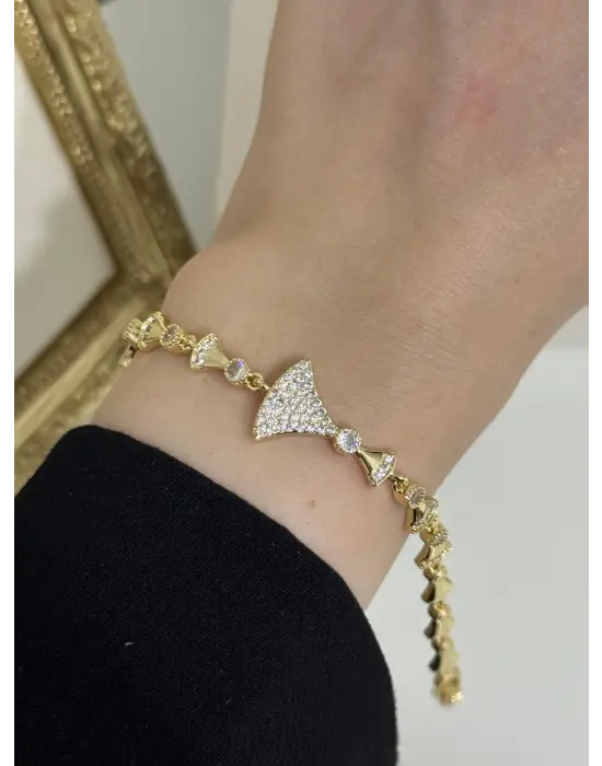 Oval Üçgen Geometrik Figürlü Pirinç Kadın Çelik Bileklik