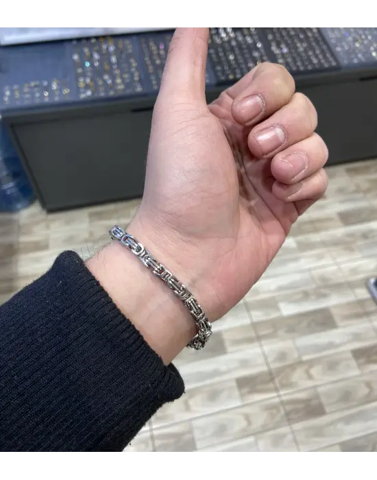 Orta Kalınlıkta Kral Zinciri Çelik Erkek Bileklik Gümüş Kaplama