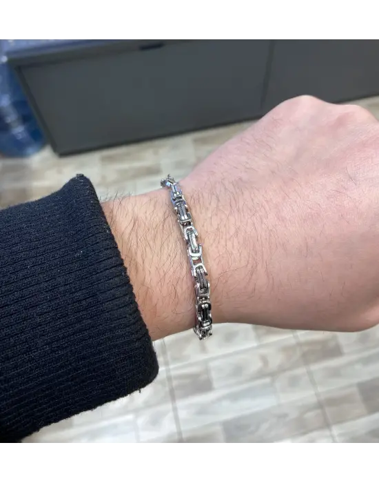 Orta Kalınlıkta Kral Zinciri Çelik Erkek Bileklik Gümüş Kaplama