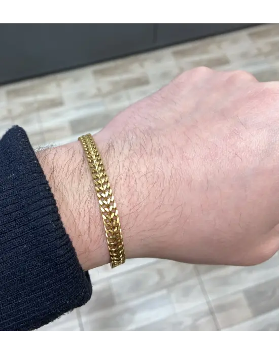 Kalın Çelik Balık Sırtı Zincirli Erkek Bileklik Sarı: Stainless Steel