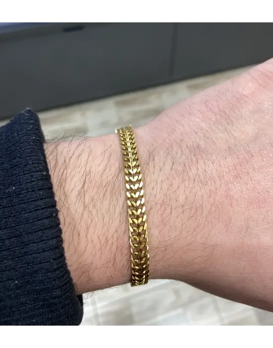 Kalın Çelik Balık Sırtı Zincirli Erkek Bileklik Sarı: Stainless Steel