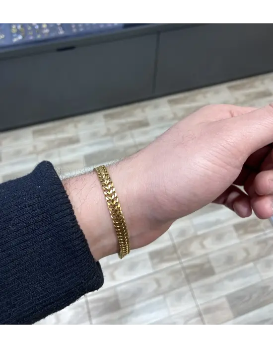 Kalın Çelik Balık Sırtı Zincirli Erkek Bileklik Sarı: Stainless Steel