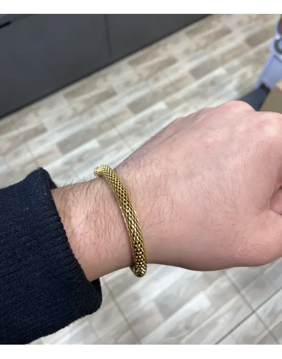 Timsah Derisi Desenli Zincir Kararmaz Erkek Çelik Bileklik