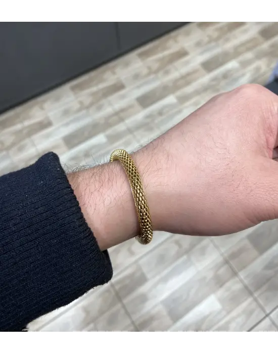 Timsah Derisi Desenli Zincir Kararmaz Erkek Çelik Bileklik