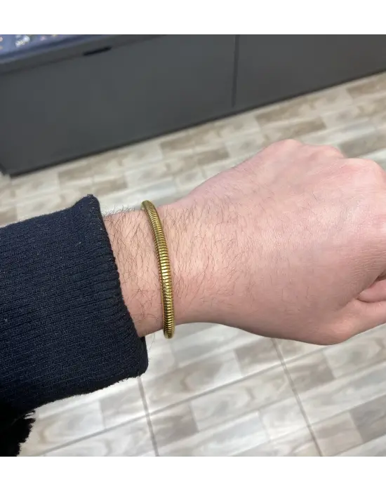 Kalın Burgu Zincir Erkek Bileklik Sarı Renk Kararmaz Çelik